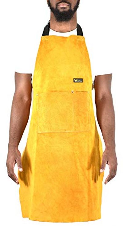 G & F Products Leather Welding Apron Heat Flame Resistant Heavy Duty Work Apron with 2 Pockets, 36" Long with Back Adjustable Back and Neck Straps for Men & Women, Color Brown $29.06 (Reg $47.82)