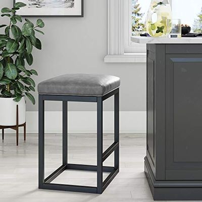 Nathan James 22101 Nelson Bar Stool with Leather Cushion and Metal Base, 24", Gray/Black $124.01 (Reg $138.35)