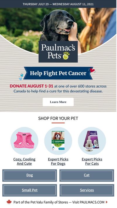 Paulmac's Pets Flyer July 29 to August 11