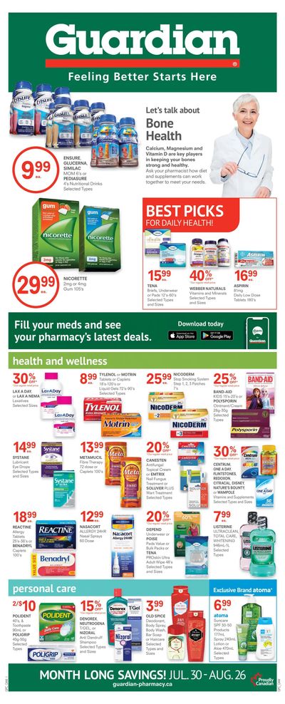 Guardian Pharmacy Flyer July 30 to August 26