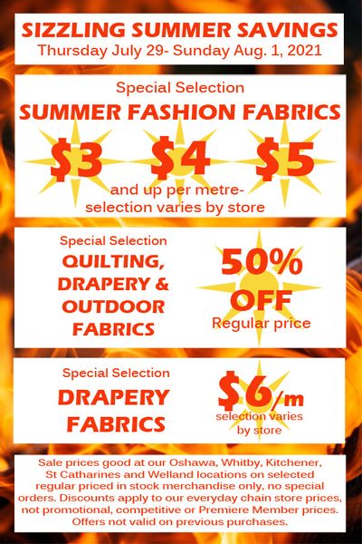 Fabricland (Oshawa, Whitby, Kitchener, St. Catharines, Welland) Flyer July 29 to August 1