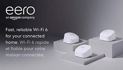 Amazon eero 6 dual-band mesh Wi-Fi 6 system with built-in Zigbee smart home hub (1 eero 6 router + 2 eero 6 extenders) $319 (Reg $399.00)