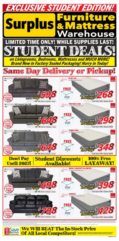 Surplus Furniture & Mattress Warehouse (Lethbridge) Flyer August 9 to September 5