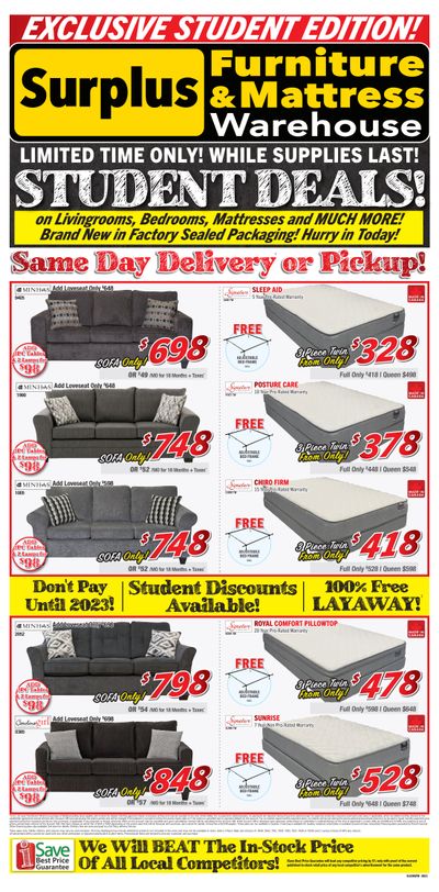 Surplus Furniture & Mattress Warehouse (Grand Falls Windsor) Flyer August 9 to September 5 Surplus Furniture & Mattress Warehouse (Grand Falls Windsor) Flyer August 9 to September 5