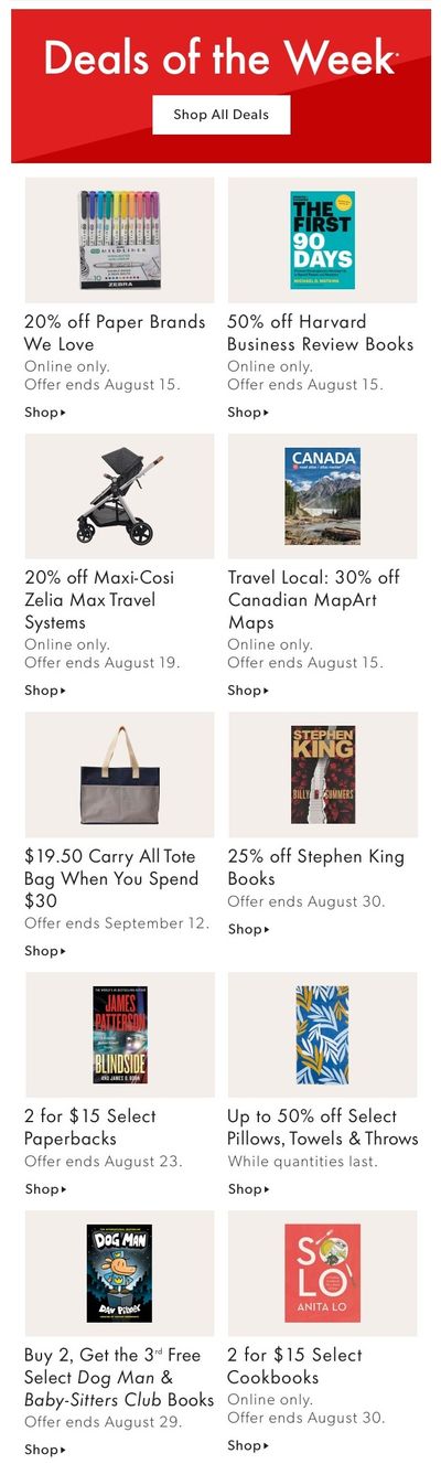 Chapters Indigo Online Deals of the Week August 9 to 15