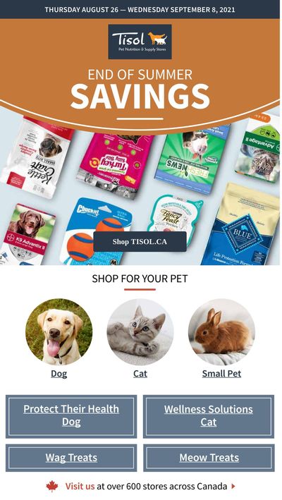 Tisol Pet Nutrition & Supply Stores Flyer August 26 to September 8