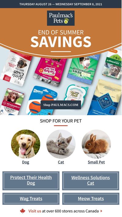 Paulmac's Pets Flyer August 26 to September 8