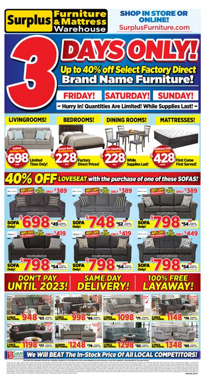 Surplus Furniture & Mattress Warehouse (Thunder Bay) Flyer August 30 to September 5
