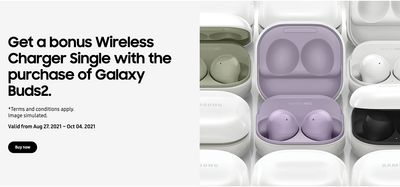 Samsung Canada Promotions: Get FREE Wireless Charger Single with the Purchase of Galaxy Buds2