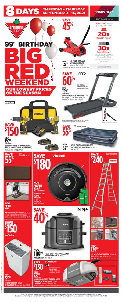 Canadian Tire 99th Birthday Big Red Weekend Flyer September 9 to 16