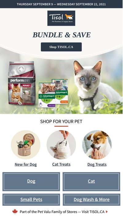 Tisol Pet Nutrition & Supply Stores Flyer September 9 to 22
