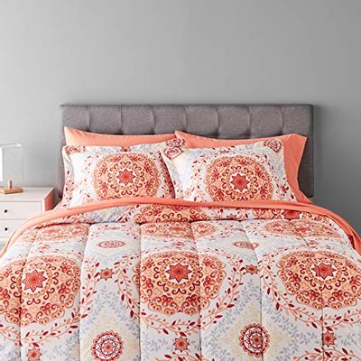 AmazonBasics 7-Piece Bed-In-A-Bag, Full / Queen Bedding Comforter Sheet Set, Coral Medallion, Microfiber, Ultra-Soft $53.41 (Reg $76.89)