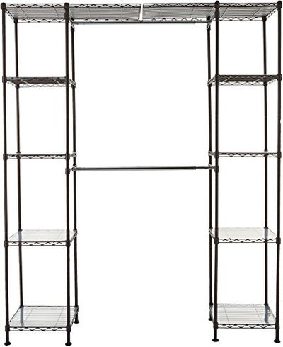 AmazonBasics Expandable Metal Hanging Storage Organizer Rack Wardrobe with Shelves, 14"-63" x 58"-72", Bronze $94.84 (Reg $124.35)