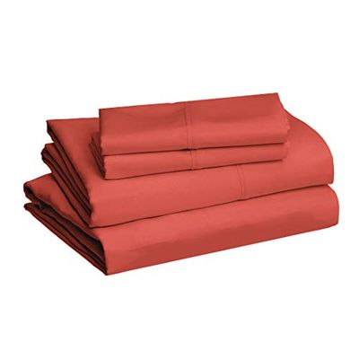 Amazon Basics Microfiber Sheet Set - Queen, Red $17.37 (Reg $29.25)