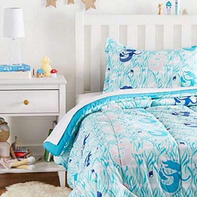 Amazon Basics Kid's Comforter Set - Soft, Easy-Wash Microfiber - Twin, Blue Mermaids $23.38 (Reg $40.95)