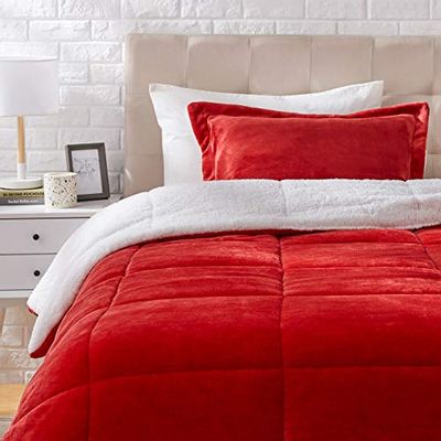 AmazonBasics Ultra-Soft Micromink Sherpa Comforter Bed Set - Twin, Red $39.36 (Reg $54.46)