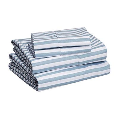 AmazonBasics Light-Weight Microfiber Sheet Set - Full, Dusty Blue Pinstripe $16.66 (Reg $26.32)