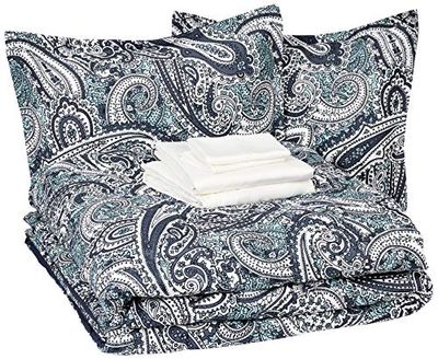 AmazonBasics 8-Piece Comforter Bedding Set, Full / Queen, Blue Paisley, Microfiber, Ultra-Soft $51.27 (Reg $76.65)