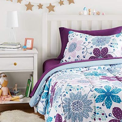 AmazonBasics Easy-Wash Microfiber Kid's Bed-in-a-Bag Bedding Set - Twin, Purple Flowers $37.65 (Reg $57.92)