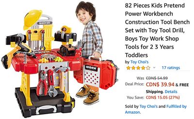 Amazon Canada Deals: Save 27% on Kids Pretend Power Workbench Tool Set + 20% on Monopoly Game Electronic Banking Unit & Melissa & Doug Doctor’s Kit Play Set