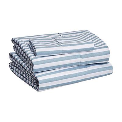 AmazonBasics Light-Weight Microfiber Sheet Set - Twin, Dusty Blue Pinstripe $16.03 (Reg $20.47)