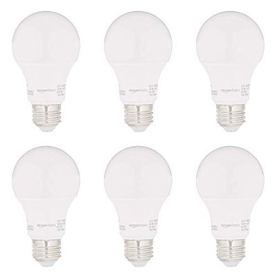 Amazon Basics 60W Equivalent, Soft White, Non-Dimmable, 15,000 Hour Lifetime, CEC Compliant, A19 LED Light Bulbs | 6-Pack $17.56 (Reg $27.77)