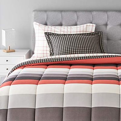 AmazonBasics 5-Piece Bed-In-A-Bag Comforter Bedding Set - Twin or Twin XL, Red Simple Stripe, Microfiber, Ultra-Soft $36.69 (Reg $53.73)
