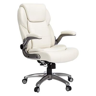 AmazonCommercial Ergonomic High-Back Bonded Leather Executive Chair with Flip-Up Arms and Lumbar Support, Cream $251.05 (Reg $352.36)