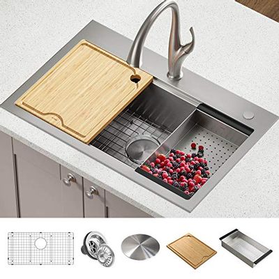 KRAUS Kore™ Workstation 32-inch Drop-in or Undermount Single Bowl Stainless Steel Kitchen Sink with Accessories (Pack of 5) $421 (Reg $512.95)