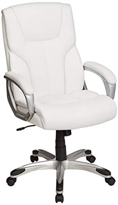AmazonBasics High-Back Executive Swivel Office Desk Chair - White with Pewter Finish $117.09 (Reg $142.98)