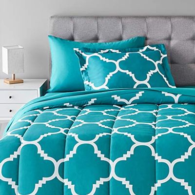 AmazonBasics 5-Piece Bed-In-A-Bag, Twin / Twin Extra-Long Bedding Comforter Sheet Set, Teal Trellis, Microfiber, Ultra-Soft $33.35 (Reg $60.61)