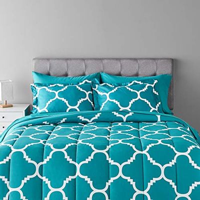 AmazonBasics 7-Piece Bed-In-A-Bag, Full / Queen Bedding Comforter Sheet Set, Teal Trellis, Microfiber, Ultra-Soft $42.08 (Reg $45.99)