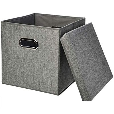 AmazonBasics Foldable Burlap Cloth Cube Storage Bin with Lid, Set of 2 $20.95 (Reg $35.02)