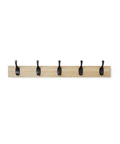 AmazonBasics Wall Mounted Coat Rack, 5 Modern Hooks, Natural $18.24 (Reg $36.47)