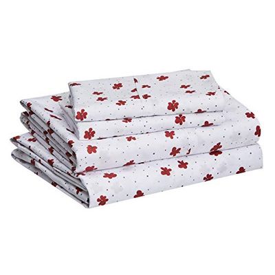 Amazon Basics Microfiber Sheet Set - King, Red Poppies $22.85 (Reg $36.56)