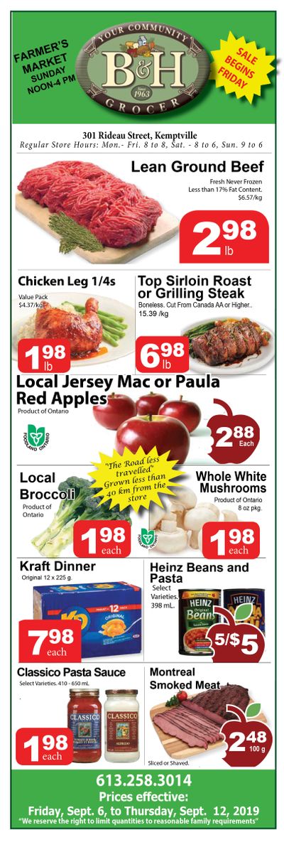 B&H Your Community Grocer Flyer September 6 to 12