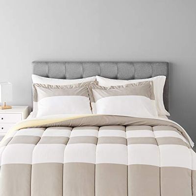 AmazonBasics 7-Piece Bed-In-A-Bag Comforter Bedding Set - Full or Queen, Reversible Grey Stripe $42.11 (Reg $78.69)