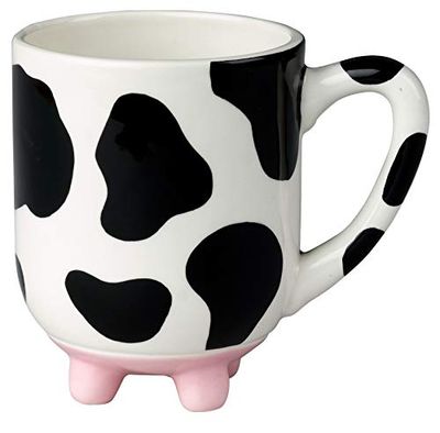 Boston Warehouse Udderly Cow Non-Skid Silicone Feet Ceramic Mug, 1 Count (Pack of 1), White, Black, Pink $14.95 (Reg $24.09)