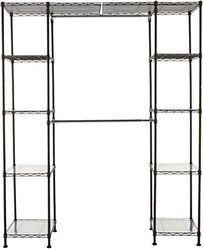 AmazonBasics Expandable Metal Hanging Storage Organizer Rack Wardrobe with Shelves, 14"-63" x 58"-72", Bronze $89.05 (Reg $124.35)