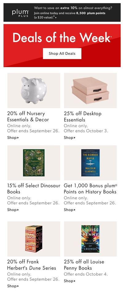 Chapters Indigo Online Deals of the Week September 20 to 26