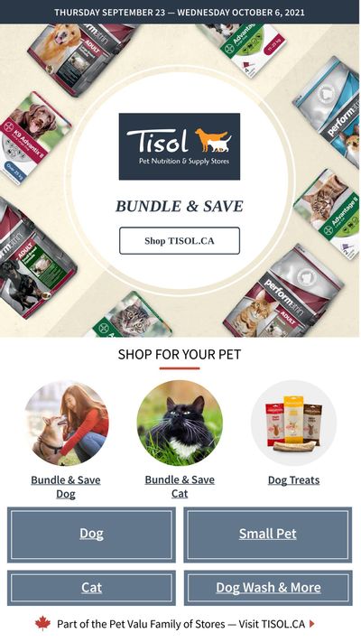 Tisol Pet Nutrition & Supply Stores Flyer September 23 to October 6