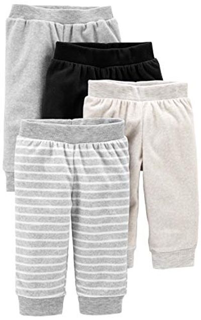 Simple Joys by Carter's Baby 4-Pack Neutral Fleece Pants, light grey/dark grey/grey stripes/black, 12 Months $19.7 (Reg $23.00)