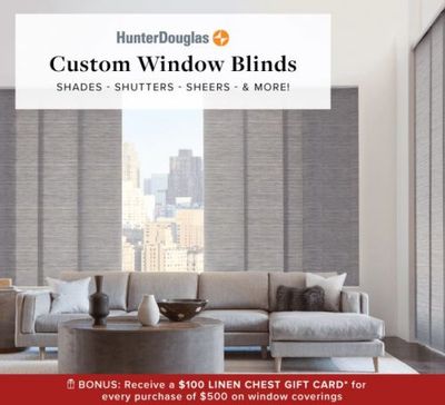 Linen Chest Canada Deals: Receive $100 Linen Chest Gift Card w/ Purchase $500 on Window Coverings + More