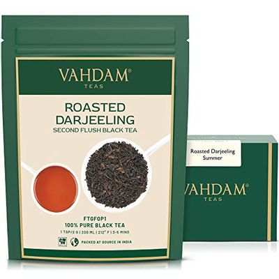 VAHDAM, Roasted Darjeeling Tea (50 Cups) | Full-Bodied & Aromatic Darjeeling Tea Loose Leaf | 100% Pure Second Flush Black Tea Leaves | Brew as Hot Tea, Iced Tea or Latte | 3.53oz $14.99 (Reg $19.99)