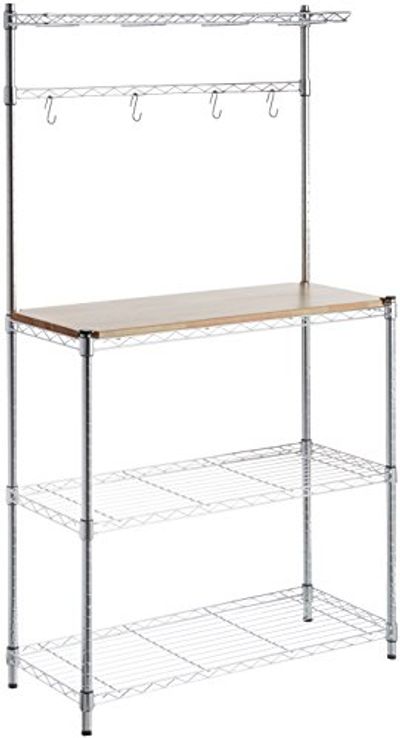 AmazonBasics Kitchen Storage Baker's Rack with Table, Wood/Chrome $68.67 (Reg $106.79)