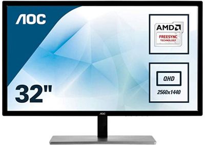 AOC Q3279VWFD8 31.5" QHD 2560x1440 Monitor, 10-Bit IPS Panel, 4ms, 75Hz, Freesync, DisplayPort/HDMI/DVI-D/VGA, Flickerfree For At Amazon Canada