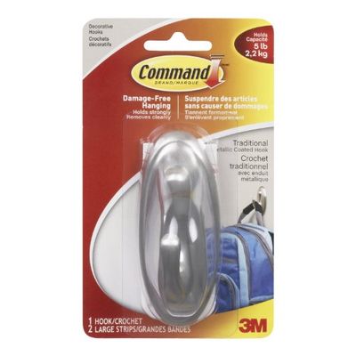 Command Traditional Decorative Hook, Large, Brushed Nickel, 1 Hook 2 Large Strips $1.98 (Reg $7.97)