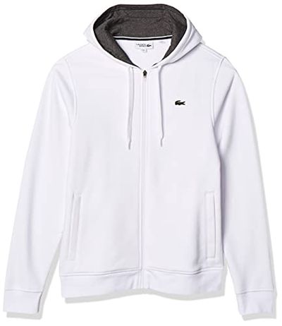 Lacoste Men's Sport Fleece Zip Up Hooded Sweatshirt, White/Pitch, M $87.45 (Reg $118.79)
