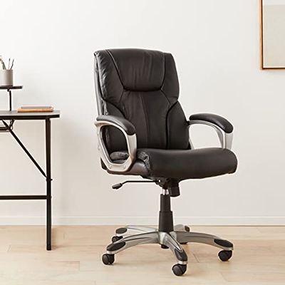 AmazonBasics High-Back Executive Swivel Office Computer Desk Chair - Black with Pewter Finish $101.45 (Reg $137.62)
