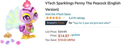 Amazon Canada Deals: Save 40% on VTech Sparklings Penny The Peacock + 24% on Disney: Storybook Collection Advent Calendar + More Offers